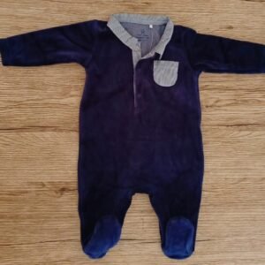 Next baby navy velvet closed feet romper