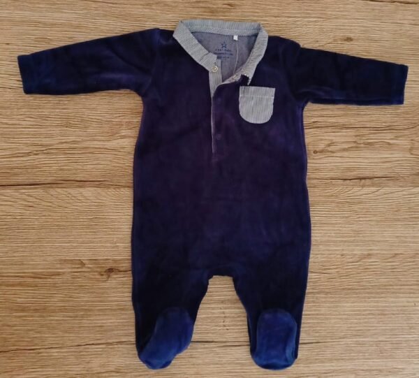 Next baby navy velvet closed feet romper