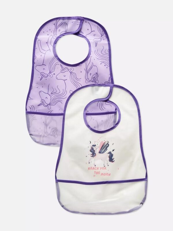 Primark baby unicorn lift up bib in purple 2 pack