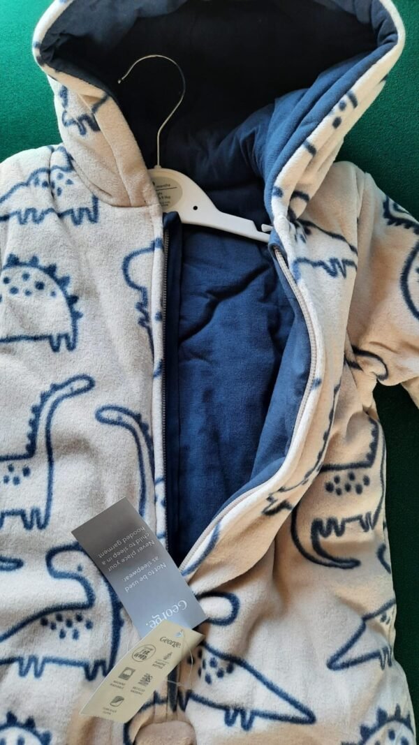 George Neutral Dinosaur Print Fleece Pramsuit - Image 5