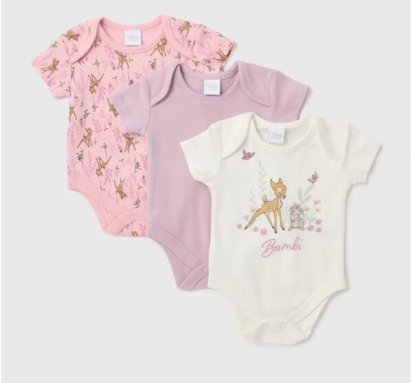 Matalan Disney baby 3 pack pink Bambi bodysuits