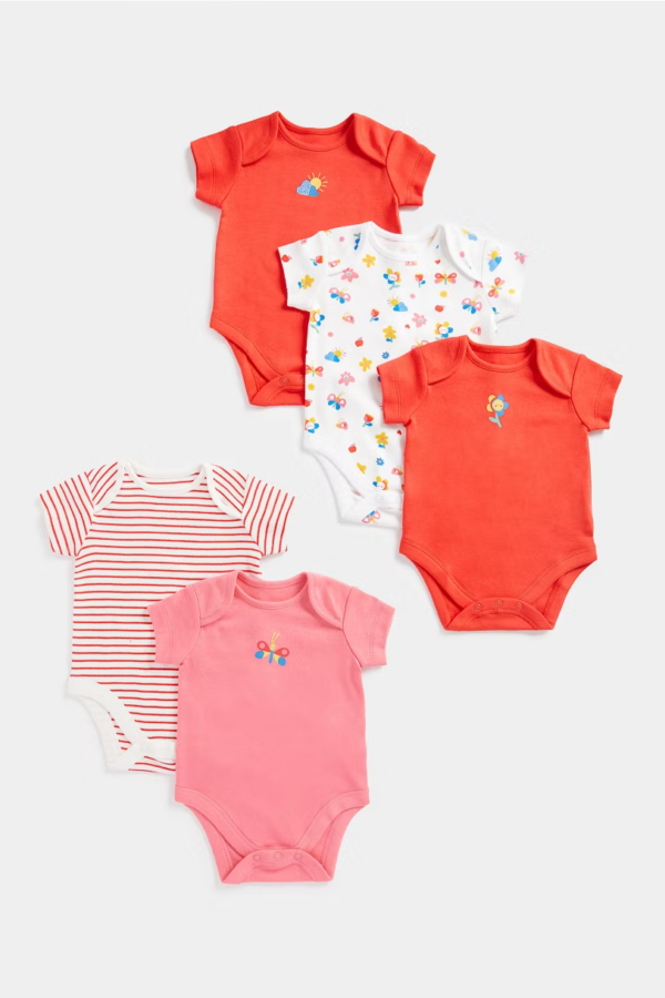 Mother care 5-pack short sleeves bodysuits in pink (1-3M)
