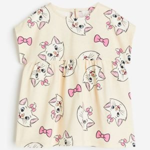 H&M baby cute little kitty print cotton frock (4-6M)