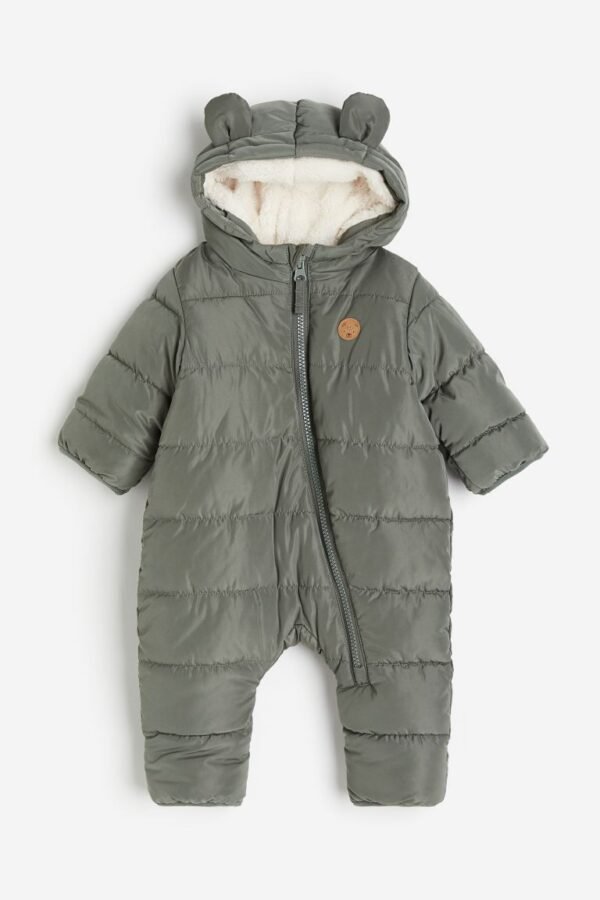 H&M baby green padded all-in-one open feet pram suit (2-4M)