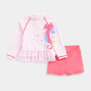Mother care baby pink colour swim 2-piece set (12-18M)