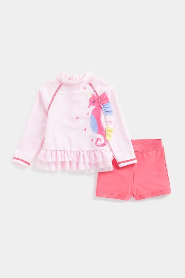Mother care baby pink colour swim 2-piece set (12-18M)