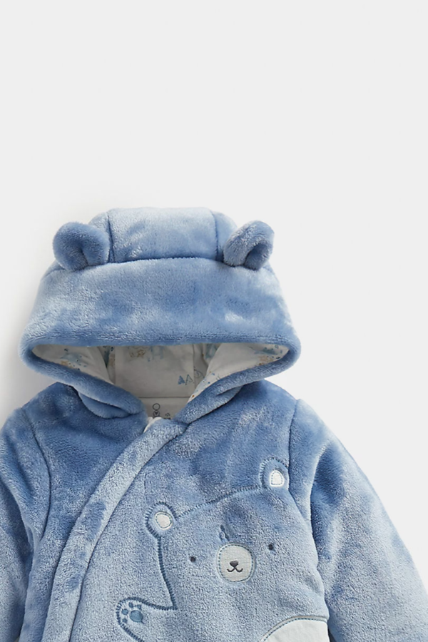 Mother care blue fluffy open feet pramsuit - Image 3